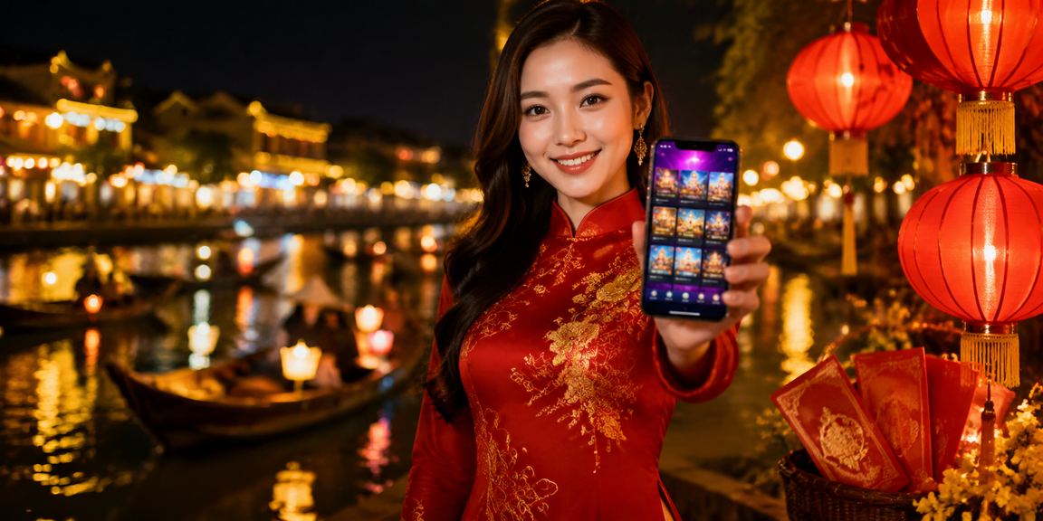 Người dùng Hội An nhận thưởng đỏ trong trang phục áo dài truyền thống Việt Nam